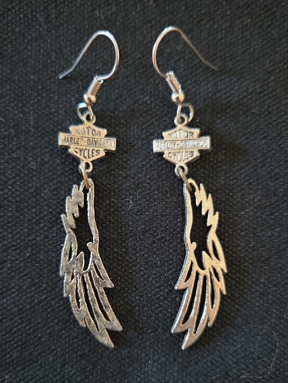 Harley-Davidson Silver Toned Wing Logo Dangle Earrings